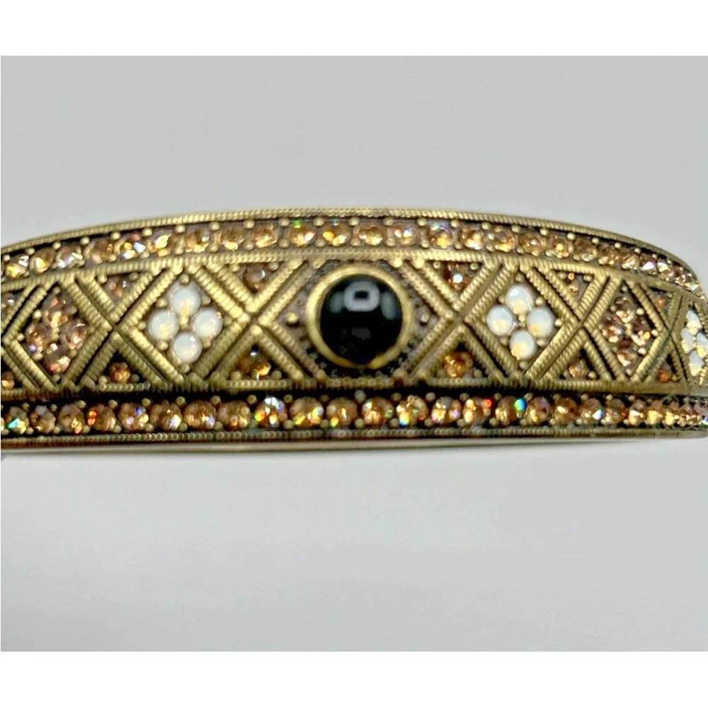 HEIDI DAUS Hinged Stackable Bracelet, Tapered: Dark Cognac Crystals, Opals, Onyx - Picture 3 of 11